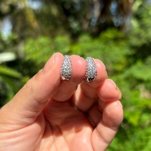 18K White Gold Plated Stainless Steel Diamond Hoop Earrings